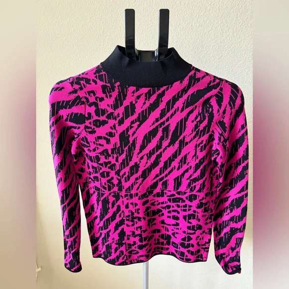 Womens Pink&Black Animal Print Sweater - Picture 3 of 4